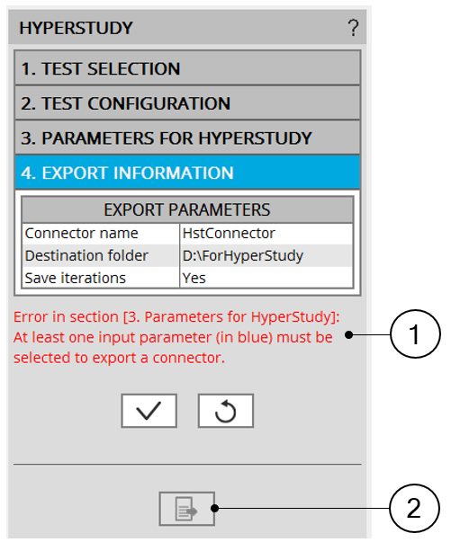 Inputs for exporting to HyperStudy