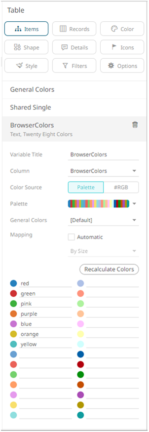 Color Variable Configuration for Text Columns Using the #RGB Color Source