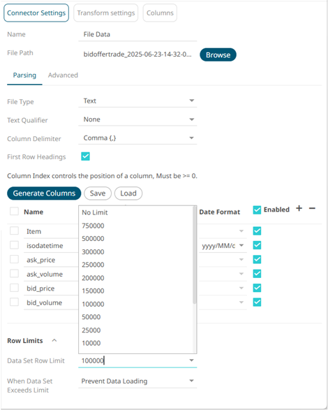 Setting Row Limit of Data Sources