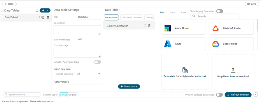 Adding a New Data Table using the Workbook Internal Data Table Editor