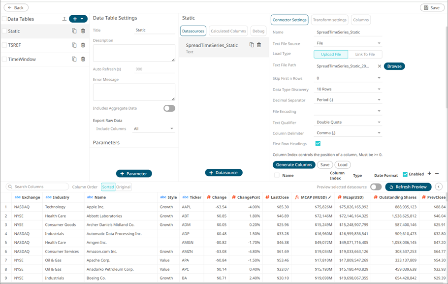 Selecting a Data Table
