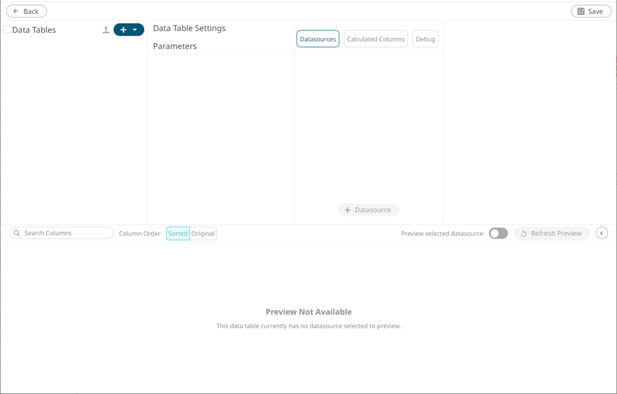 Adding a New Data Table using the Workbook Internal Data Table Editor