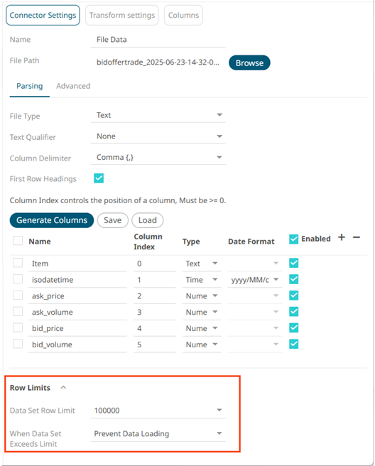 Setting Row Limit of Data Sources