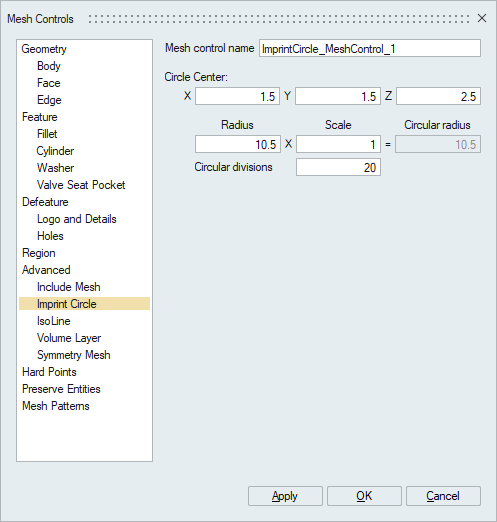 Imprint Circle Mesh Control