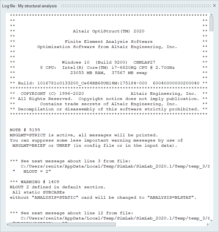 View Solver Log